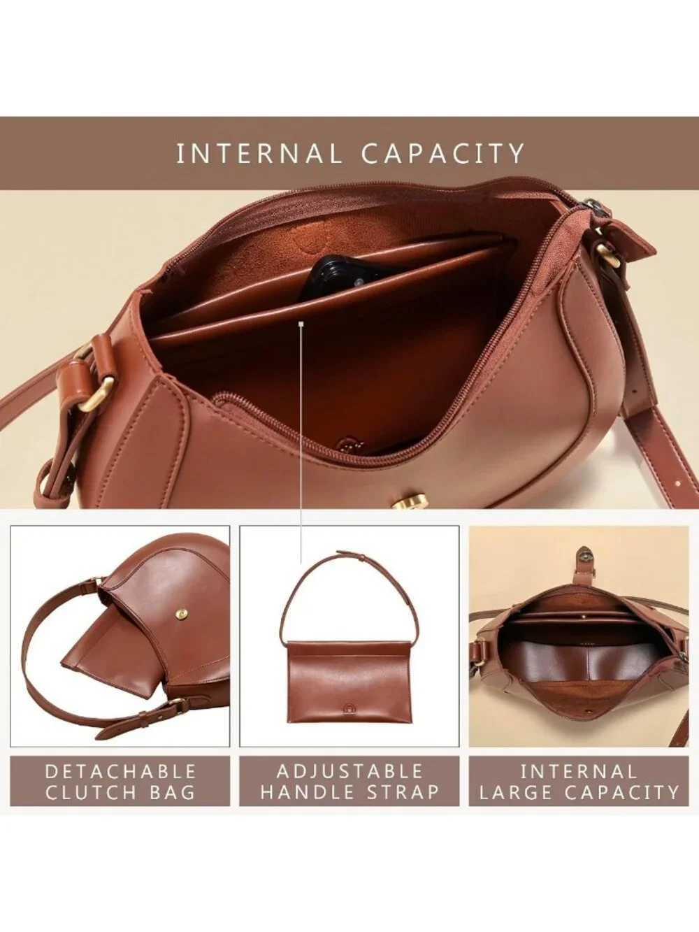 Chic Vintage Vegan Leather Crescent Hobo Bag - Stylish Lunar Shoulder Satchel